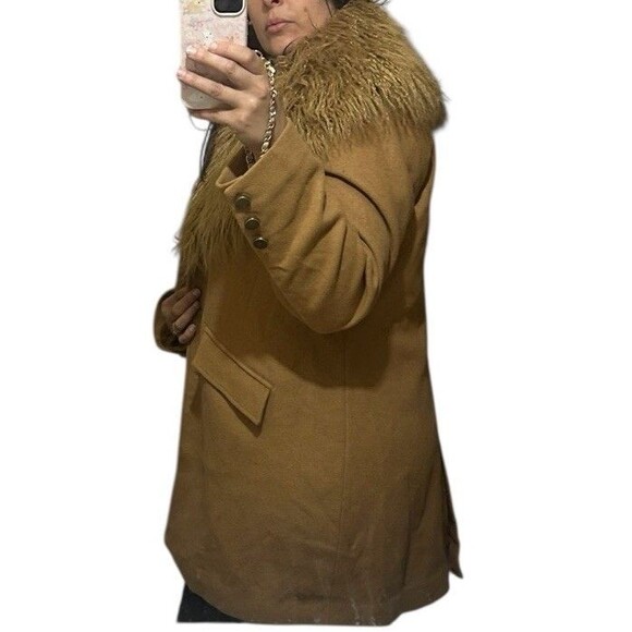 Penny Lane Faux Fur Inspired Coat 18W Tan Wool Blend 70's Hippie Festival Vamp - Picture 12 of 16
